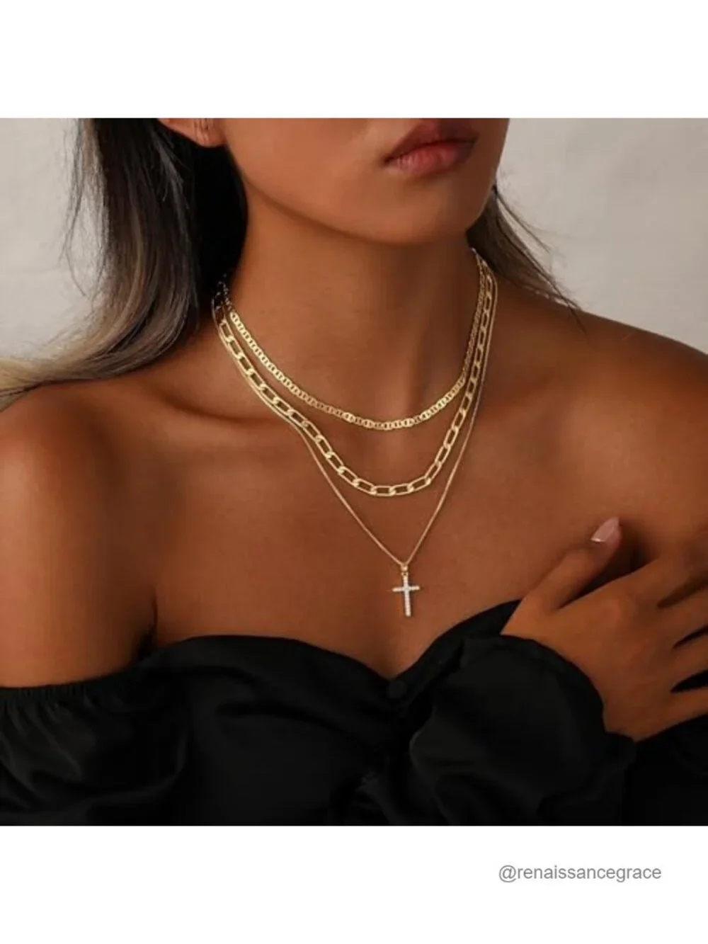 14K Gold Plated Cross Necklace for Women, Dainty CZ Pendant, Layering Chain